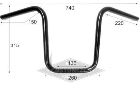1 inch (25.4mm) Universal Handlebars Narrow Ape Hanger 12 Inch Black