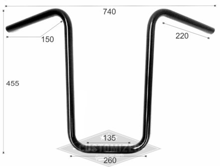 1 inch (25,4mm) Universeel Stuur Narrow Ape Hanger 44cm Zwart