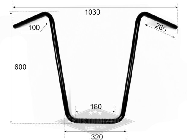 1 inch (25,4mm) Universeel Stuur Ape Hanger 60cm Zwart