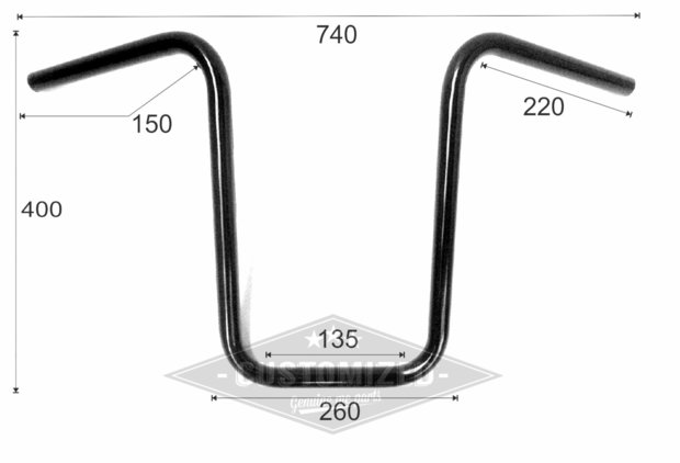 1 inch (25.4mm) Universal Handlebars Narrow Ape Hanger 15 Inch Chrome